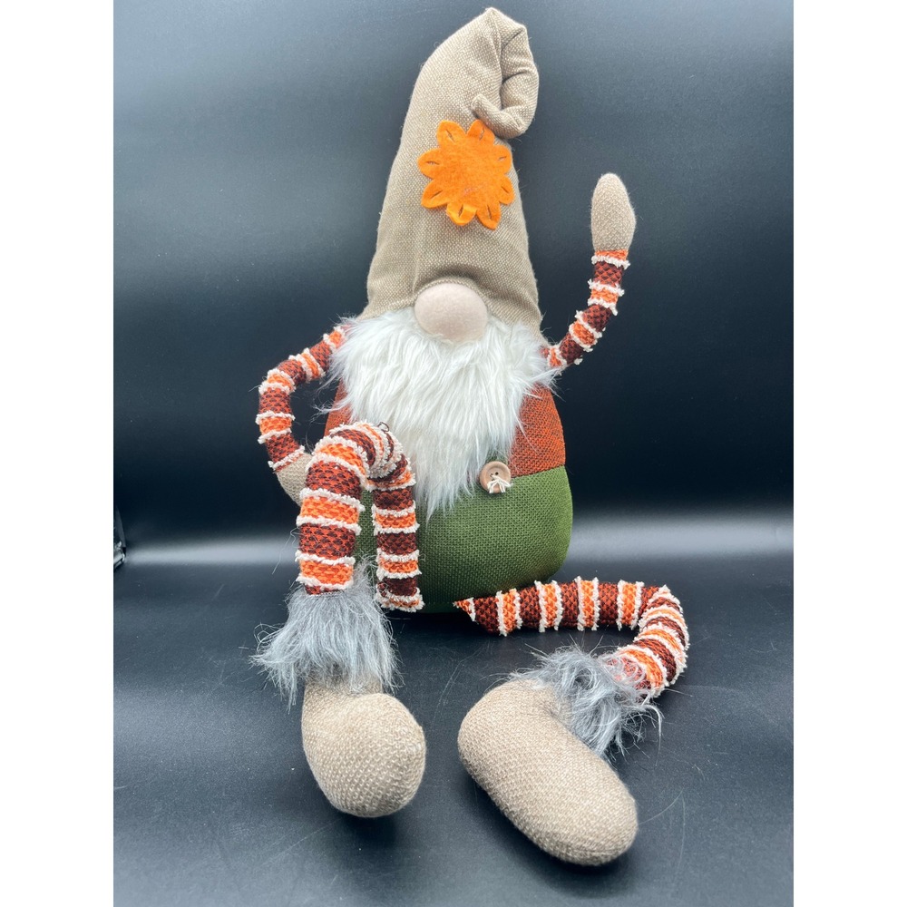 Autumn‎ Harvest Plush Gnome Shelf Sitter Orange Green Fall Decor Weighted 35"